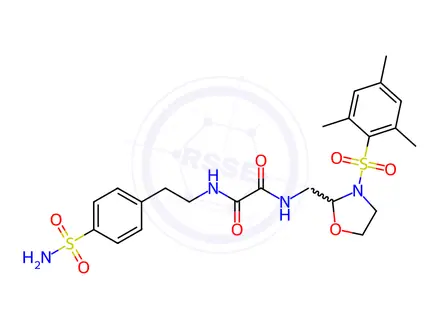 Chemical structure of N-[2-(4-sulfamoylphenyl)ethyl]-N'-[[3-(2,4,6-trimethylphenyl)sulfonyl-1,3-oxazolidin-2-yl]methyl]oxamide