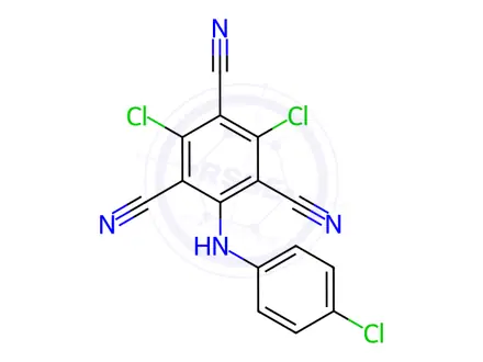 Chemical structure of 2,4-Dichloro-6-[(4-chlorophenyl)amino]-1,3,5-benzenetricarbonitrile
