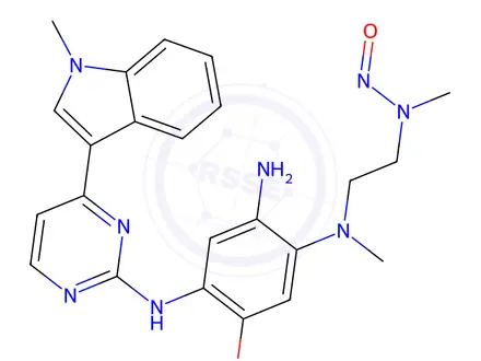 Chemical structure of N-(2-((2-amino-5-methoxy-4-((4-(1-methyl-1H-indol-3-yl)pyrimidin-2-yl)amino)phenyl)(methyl)amino)ethyl)-N-methylnitrous amide
