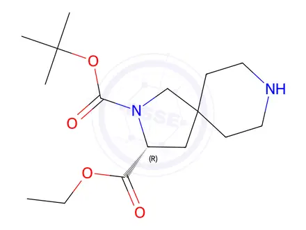 Chemical structure of 2-(Tert-butyl) 3-ethyl (R)-2,8-diazaspiro[4.5]Decane-2,3-dicarboxylate