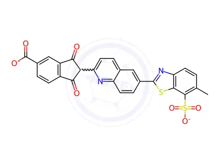 Chemical structure of disodium 2-[6-(6-methyl-7-sulphonatobenzothiazol-2-yl)-2-quinolyl]-1,3-dioxoindan-5-carboxylate