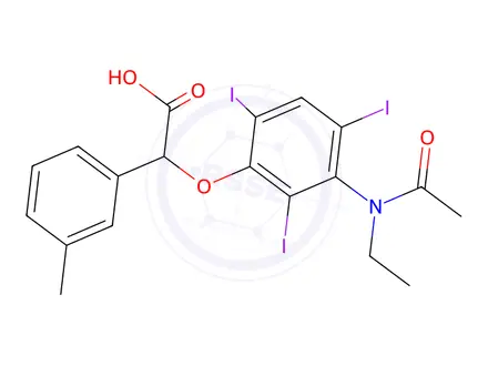 Chemical structure of 2-[3-(N-Ethylacetylamino)-2,4,6-triiodophenoxy]-2-(m-tolyl)acetic acid