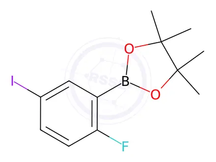 Chemical structure of 2-(2-Fluoro-5-iodophenyl)-4,4,5,5-tetramethyl-1,3,2-dioxaborolane