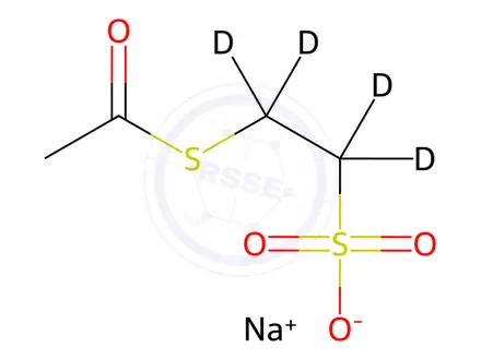 Chemical structure of 2-Acetylthioethanesulfonic Acid-d4 Sodium Salt