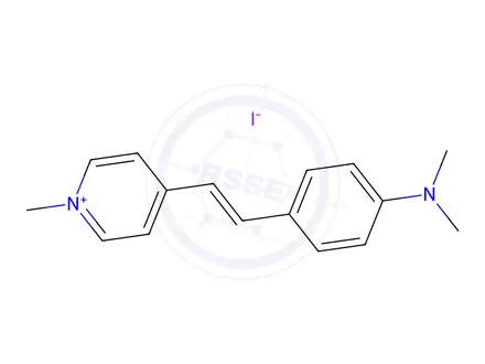 Chemical structure of 4-[(E)-2-[4-(Dimethylamino)phenyl]ethenyl]-1-methylpyridin-1-ium iodide