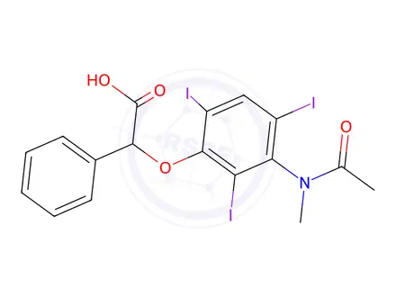 Chemical structure of 2-[3-(N-Methylacetylamino)-2,4,6-triiodophenoxy]-2-phenylacetic acid