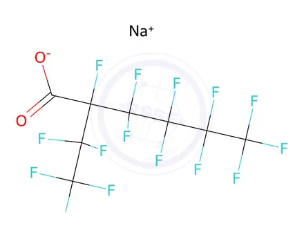 Chemical structure of Hexanoic acid, 2,3,3,4,4,5,5,6,6,6-decafluoro-2-(1,1,2,2,2-pentafluoroethyl)-, sodium salt (1:1)