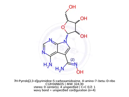 Chemical structure of 7H-Pyrrolo[2,3-d]pyrimidine-5-carboxamidoxime, 4-amino-7-.beta.-D-ribo furanosyl-