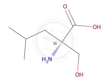 Chemical structure of (S)-2-amino-2-(hydroxymethyl)-4-methylpentanoic acid