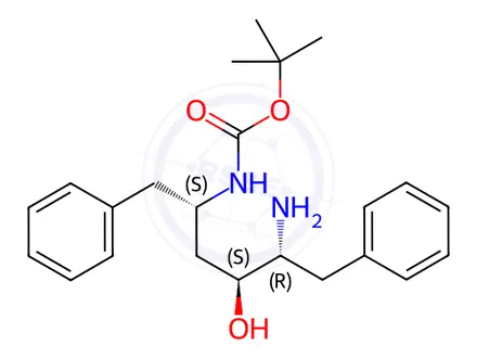 Chemical structure of tert-butyl ((2S,4S,5R)-5-amino-4-hydroxy-1,6-diphenylhexan-2-yl)carbamate