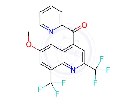 Chemical structure of [6-Methoxy-2,8-bis(trifluoromethyl)-4-quinolinyl](2-pyridinyl)methanon e