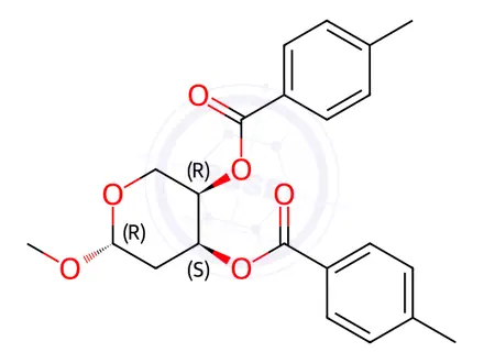 Chemical structure of (3R,4S,6R)-6-Methoxytetrahydro-2H-pyran-3,4-diyl bis(4-methylbenzoate)