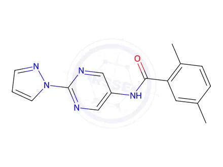 Chemical structure of N-(2-(1H-Pyrazol-1-yl)pyrimidin-5-yl)-2,5-dimethylbenzamide