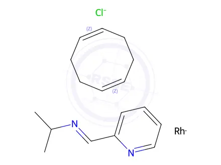 Chemical structure of Rhodium(1+), [(1,2,5,6-η)-1,5-cyclooctadiene][N-(2-pyridinylmethylene)-2-propanamine-N,N']-, chloride