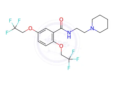 Chemical structure of N-(2-(piperidin-1-yl)ethyl)-2,5-bis(2,2,2-trifluoroethoxy)benzamide