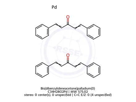 Chemical structure of Bis(dibenzylideneacetone)palladium(0)
