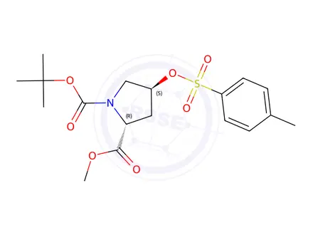 Chemical structure of 1-(tert-Butyl) 2-methyl (2R,4S)-4-(tosyloxy)pyrrolidine-1,2-dicarboxylate
