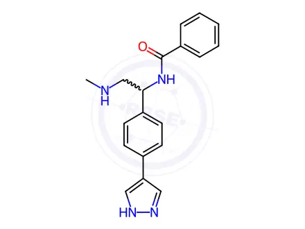 Chemical structure of N-(1-(4-(1H-Pyrazol-4-yl)phenyl)-2-(methylamino)ethyl)benzamide