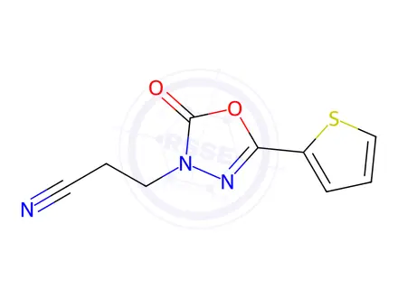 Chemical structure of 3-[2-Oxo-5-(thiophen-2-yl)-2,3-dihydro-1,3,4-oxadiazol-3-yl]propanenitrile