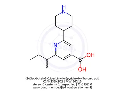 Chemical structure of (2-(Sec-butyl)-6-(piperidin-4-yl)pyridin-4-yl)boronic acid