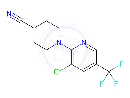 Chemical structure of 1-[3-chloro-5-(trifluoromethyl)-2-pyridinyl]-4-piperidinecarbonitrile