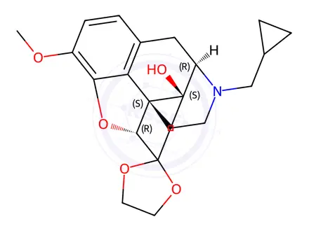 Chemical structure of (4'R,4a'S,7a'R,12b'S)-3'-(cyclopropylmethyl)-9'-methoxy-1',2',3',4',5',6'-hexahydro-4a'H,7a'H-spiro[[1,3]dioxolane-2,7'-[4,12]methanobenzofuro[3,2-e]isoquinolin]-4a'-ol
