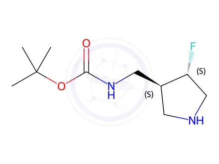 Chemical structure of Carbamic acid, [[(3R,4R)-4-fluoro-3-pyrrolidinyl]methyl]-, 1,1-dimethylethyl