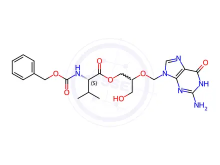 Chemical structure of N-Carbobenzyloxy-L-valinyl-ganciclovir