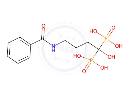 Chemical structure of (4-benzamido-1-hydroxybutane-1,1-diyl)bis(phosphonic acid)
