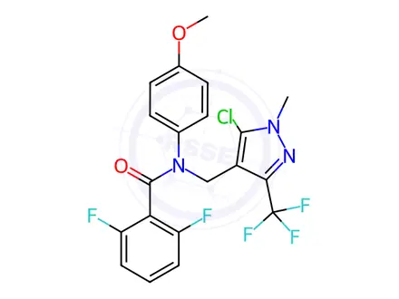 Chemical structure of N-{[5-chloro-1-methyl-3-(trifluoromethyl)-1H-pyrazol-4-yl]methyl}-2,6-difluoro-N-(4-methoxyphenyl)benzamide