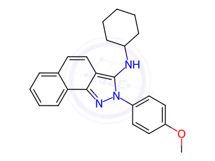 Chemical structure of N-Cyclohexyl-2-(4-methoxyphenyl)-2H-benzo[g]indazol-3-amine