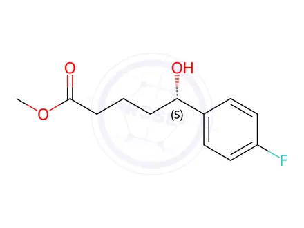 Chemical structure of Benzenepentanoic acid,4-fluoro-delta-hydroxy-,methyl ester,(DeltaS)