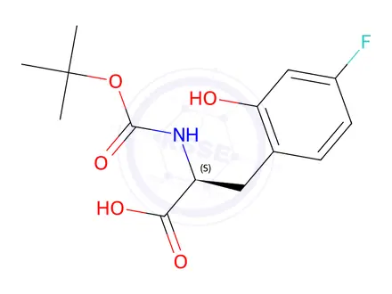 Chemical structure of (2S)-2-{[(tert-butoxy)carbonyl]amino}-3-(4-fluoro-2-hydroxyphenyl)propanoic acid