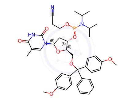 Chemical structure of Phosphoramidites Impurity 2 (DMT-dT-CE-Phosphoramidite)
