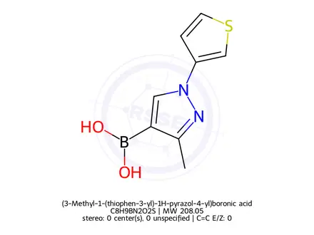 Chemical structure of (3-Methyl-1-(thiophen-3-yl)-1H-pyrazol-4-yl)boronic acid