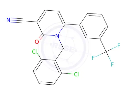 Chemical structure of 1-[(2,6-Dichlorophenyl)methyl]-2-oxo-6-[3-(trifluoromethyl)phenyl]-1,2-dihydropyridine-3-carbonitrile