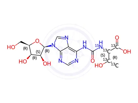 Chemical structure of N6-(N-Threonylcarbonyl)adenosine-13C4,15N