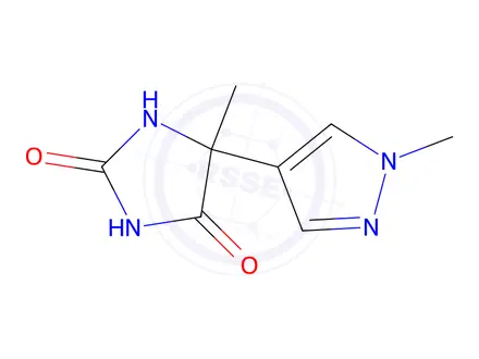 Chemical structure of 5-methyl-5-(1-methyl-1H-pyrazol-4-yl)imidazolidine-2,4-dione