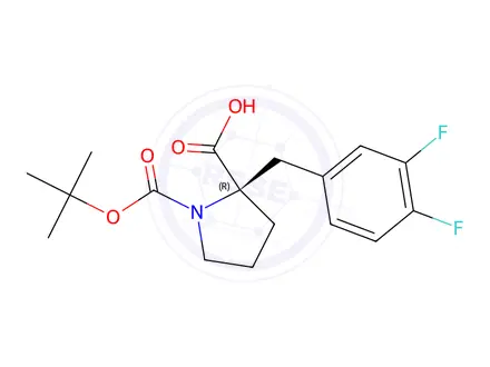 Chemical structure of (R)-1-(tert-Butoxycarbonyl)-2-(3,4-difluorobenzyl)-pyrrolidine-2-carboxylic acid