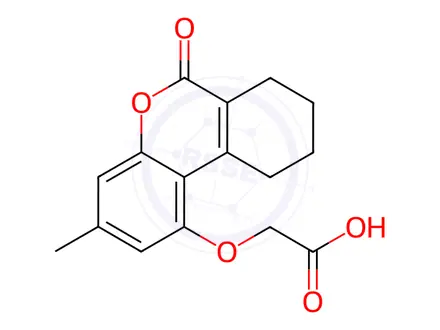 Chemical structure of [(3-Methyl-6-oxo-7,8,9,10-tetrahydro-6H-benzo[c]-chromen-1-yl)oxy]acetic acid