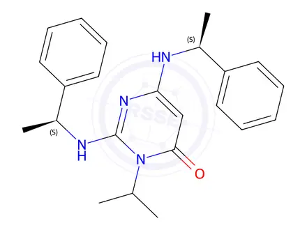 Chemical structure of 3-isopropyl-2,6-bis(((S)-1-phenylethyl)amino)pyrimidin-4(3H)-one