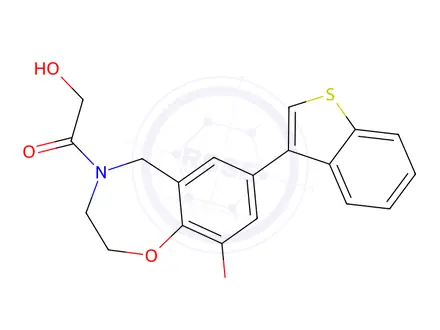 Chemical structure of 1-[7-(1-Benzothiophen-3-yl)-9-hydroxy-2,3-dihydro-1,4-benzoxazepin-4(5H)-yl]-2-hydroxy-1-ethanone