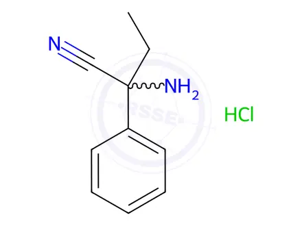 Chemical structure of 2-amino-2-phenylbutanenitrile hydrochloride