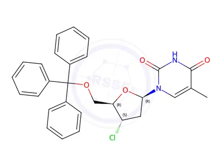 Chemical structure of 3’-Chloro-3'-deoxy-5’-O-tritylthymidine