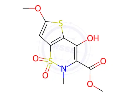 Chemical structure of methyl 4-hydroxy-6-methoxy-2-methyl-2H-thieno[2,3-e][1,2]thiazine-3-carboxylate 1,1-dioxide
