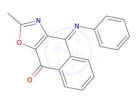 Chemical structure of 2-methyl-4-(phenylimino)naphth(2,3-d)oxazol-9-one