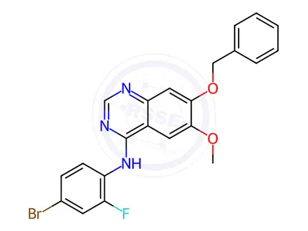 Chemical structure of 7-(benzyloxy)-N-(4-bromo-2-fluorophenyl)-6-methoxyquinazolin-4-amine