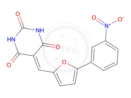 Chemical structure of 5-((5-(3-nitrophenyl)furan-2-yl)methylene)pyrimidine-2,4,6(1H,3H,5H)-trione