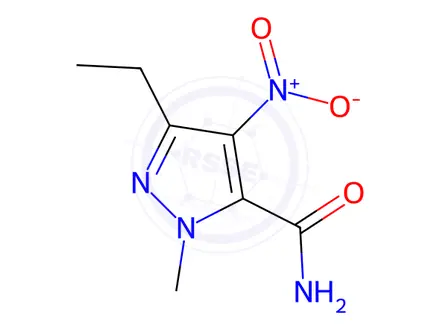 Chemical structure of 3-ethyl-1-methyl-4-nitro-1H-pyrazole-5-carboxamide