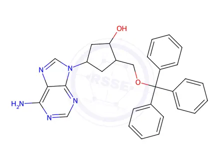Chemical structure of Rel-(1R,2S,4S)-4-(6-amino-9H-purin-9-yl)-2-((trityloxy)methyl)cyclopentanol